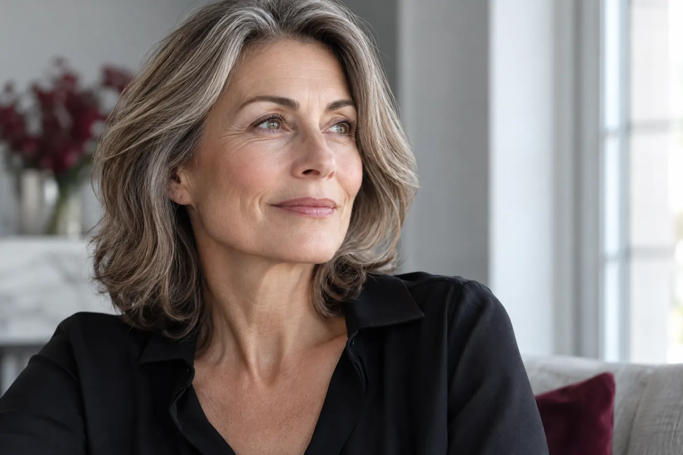 Retrato ilustrativo de una mujer adulta con mirada y expresión naturales